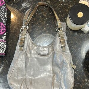 Coach Gray Slouchy Shoulder Bag with Textured Finish